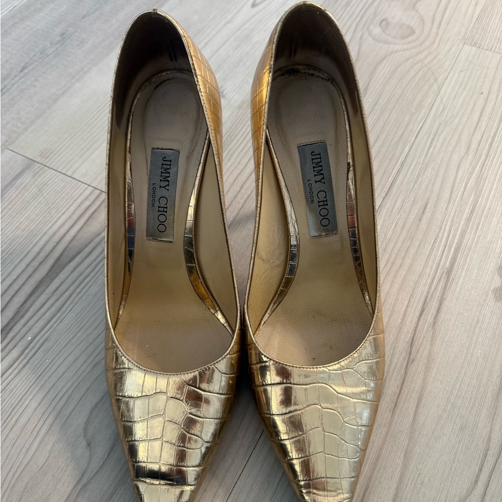 Jimmy Choo Metallic Gold Alligator Pumps - Picture 2 of 6